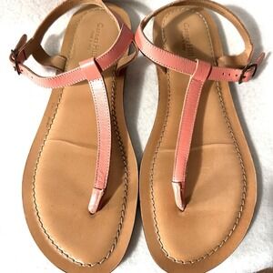 Garnet Hill Size 8 Italian‎ Leather T-Strap Sandals Salmon Pink